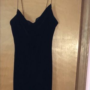 Black cowl neck velour prom dress